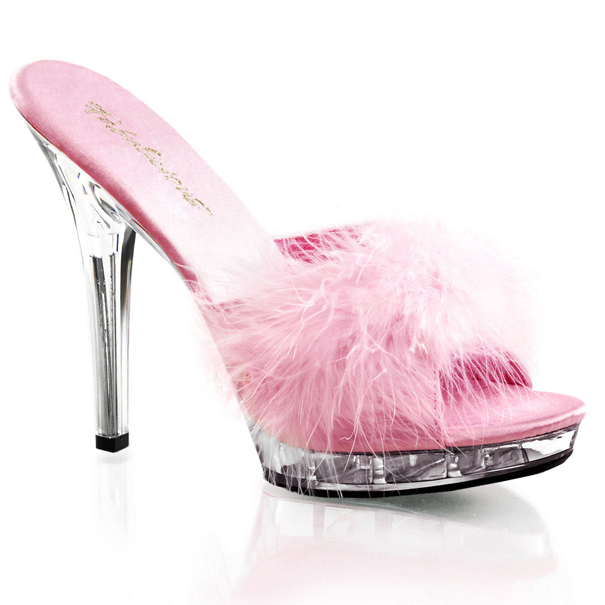 Cute Marabou Fur Upper Platform Stiletto Slide Mule High Heels Shoes Pleaser Fabulicious LIP/101/8