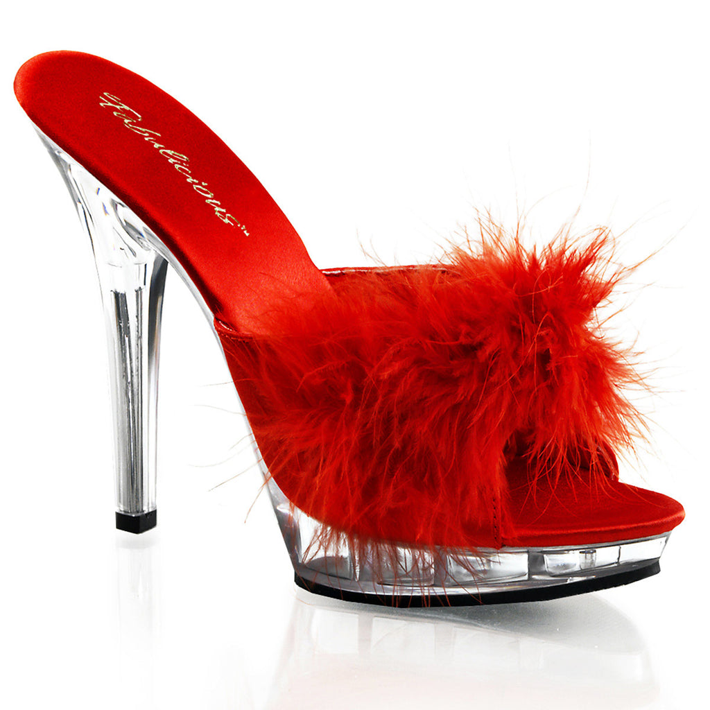 Cute Marabou Fur Upper Platform Stiletto Slide Mule High Heels Shoes Pleaser Fabulicious LIP/101/8
