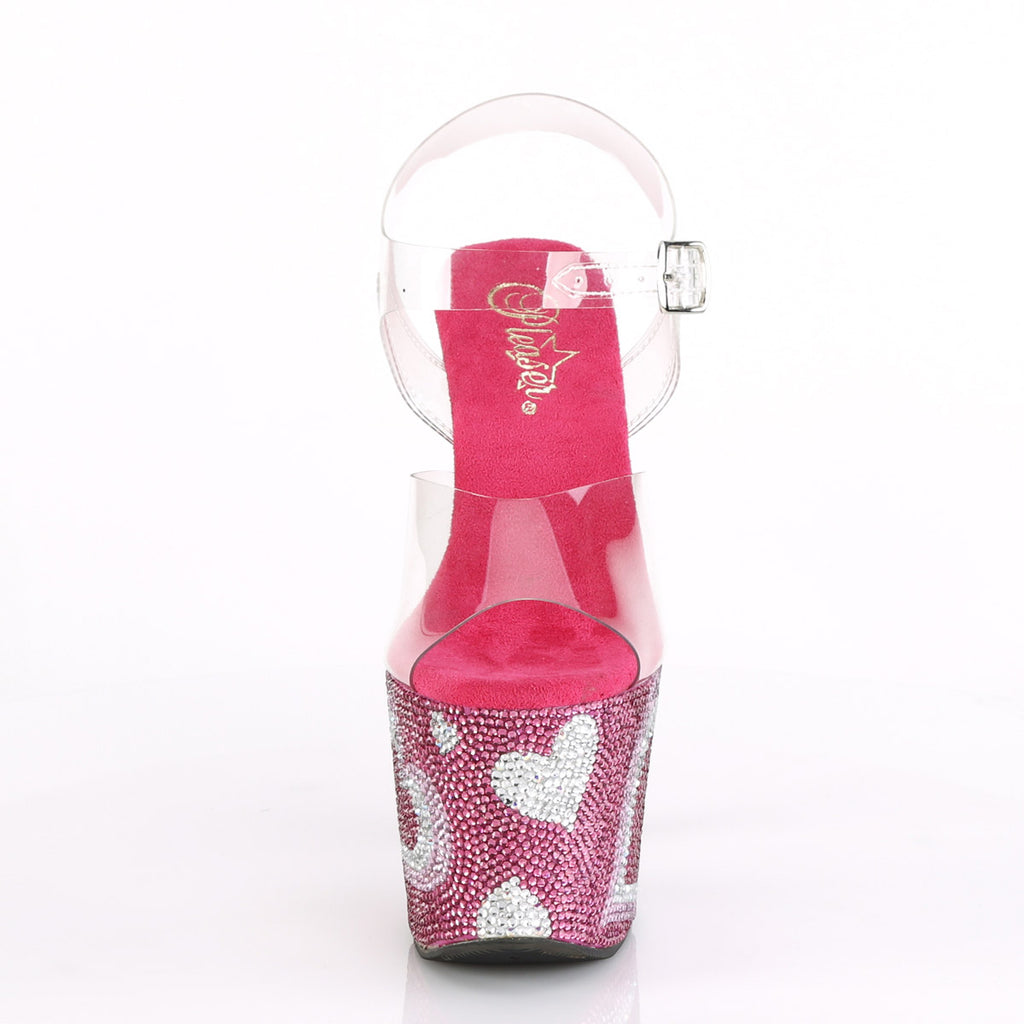 7" Heel, 3 1/4" PF Ankle Strap Sandal w/ RS Hearts Pleaser  LOVESICK/708HEART