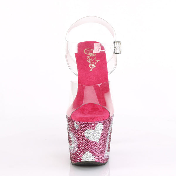 7" Heel, 3 1/4" PF Ankle Strap Sandal w/ RS Hearts Pleaser  LOVESICK/708HEART