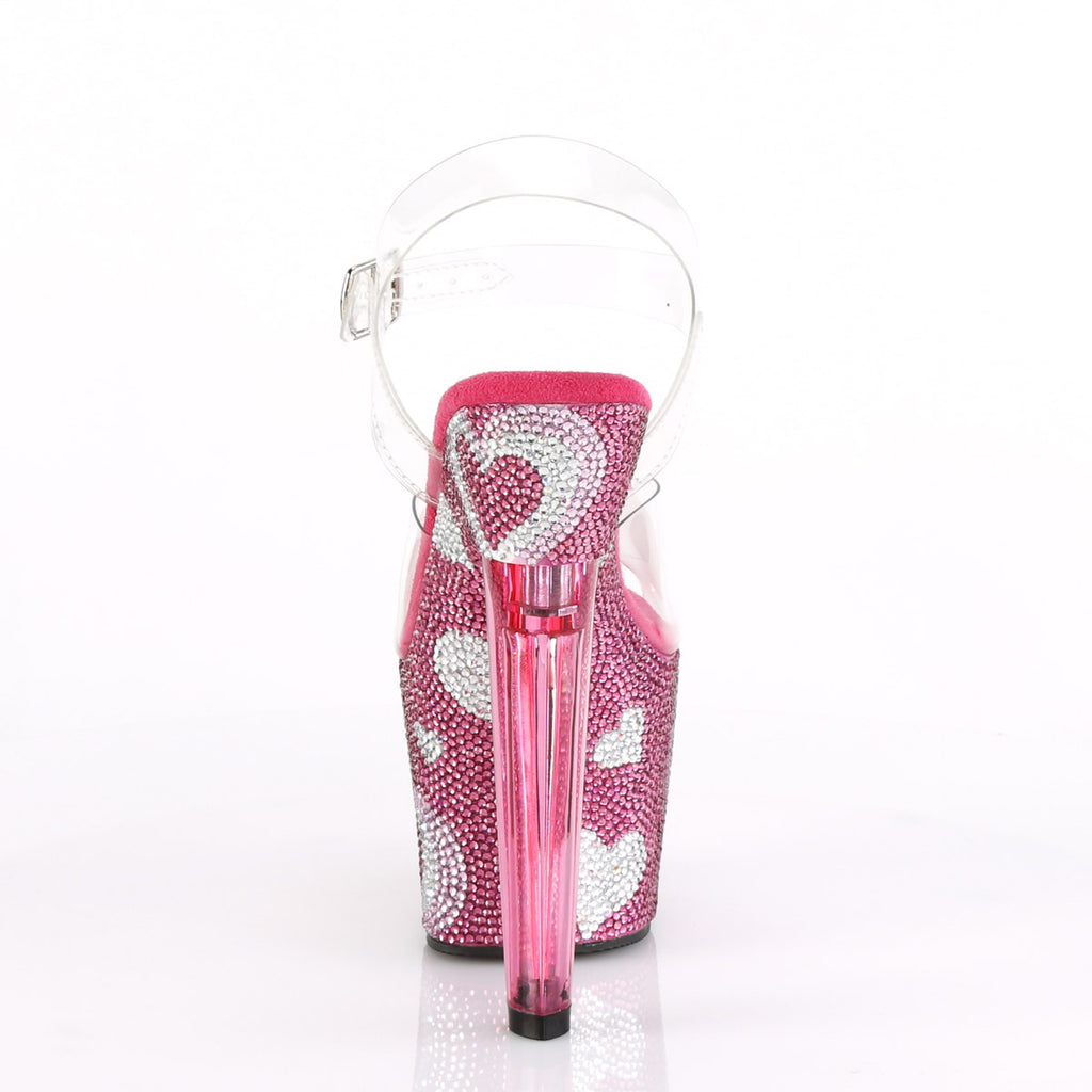 7" Heel, 3 1/4" PF Ankle Strap Sandal w/ RS Hearts Pleaser  LOVESICK/708HEART