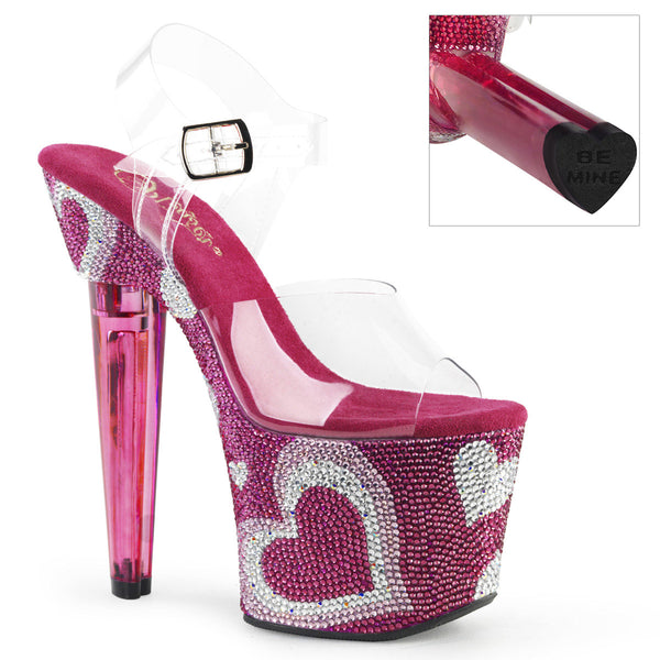 7" Heel, 3 1/4" PF Ankle Strap Sandal w/ RS Hearts Pleaser  LOVESICK/708HEART