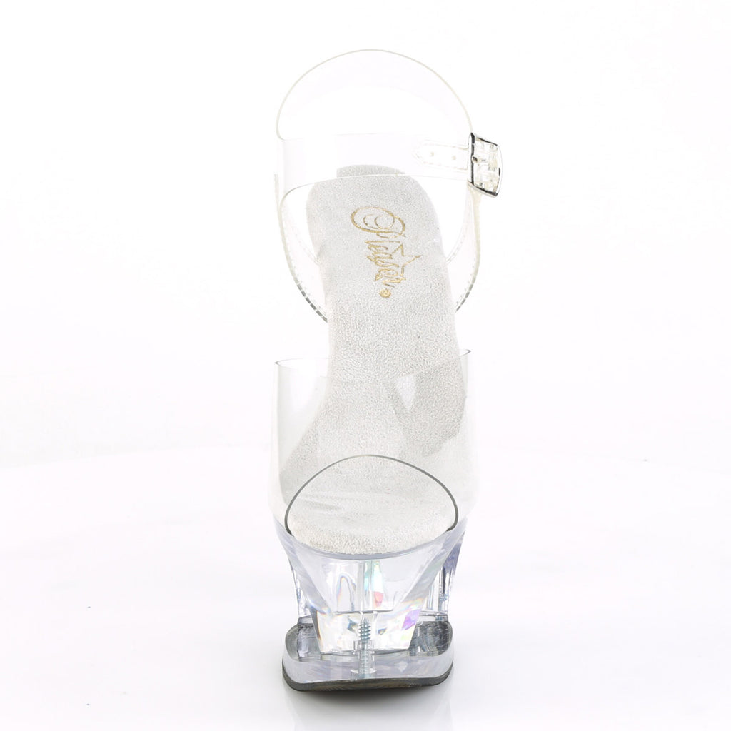 7" Heel, 2 3/4" Cut-Out PF Ankle Strap Sandal w/ Diamond Pleaser Pleaser MOON/708DIA