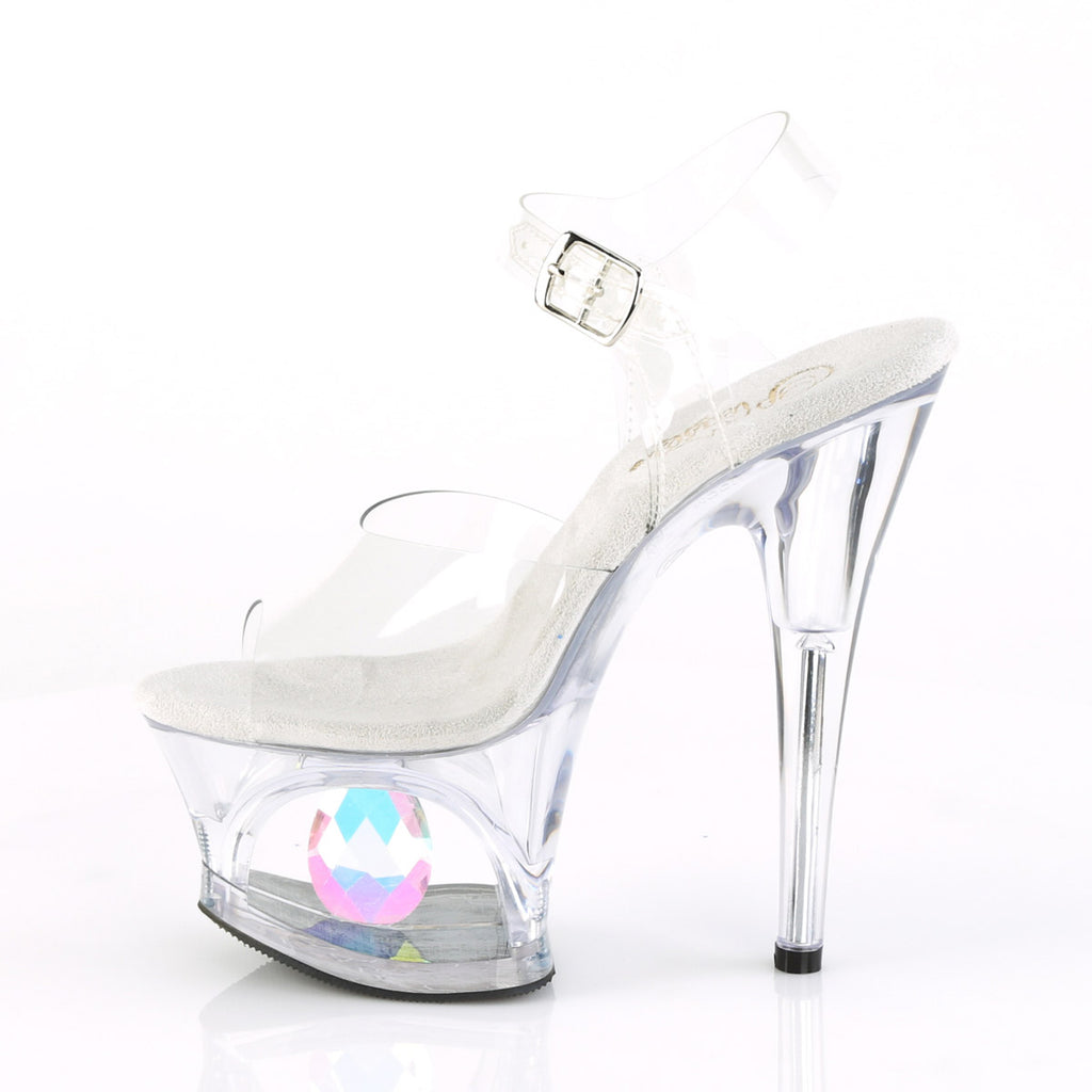 7" Heel, 2 3/4" Cut-Out PF Ankle Strap Sandal w/ Diamond Pleaser Pleaser MOON/708DIA