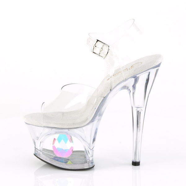 7" Heel, 2 3/4" Cut-Out PF Ankle Strap Sandal w/ Diamond Pleaser Pleaser MOON/708DIA