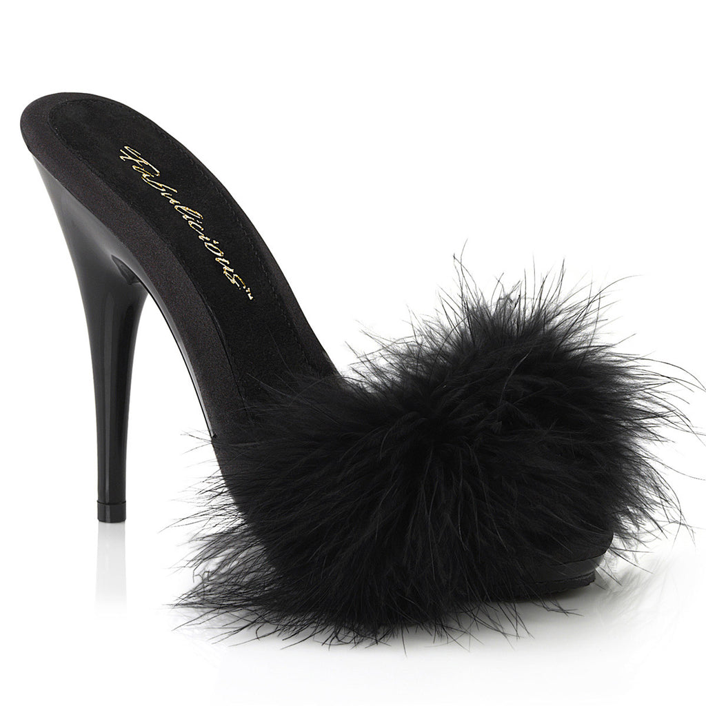 5" Heel, 3/8" PF Marabou Slide Sandal Pleaser Fabulicious POISE/501F