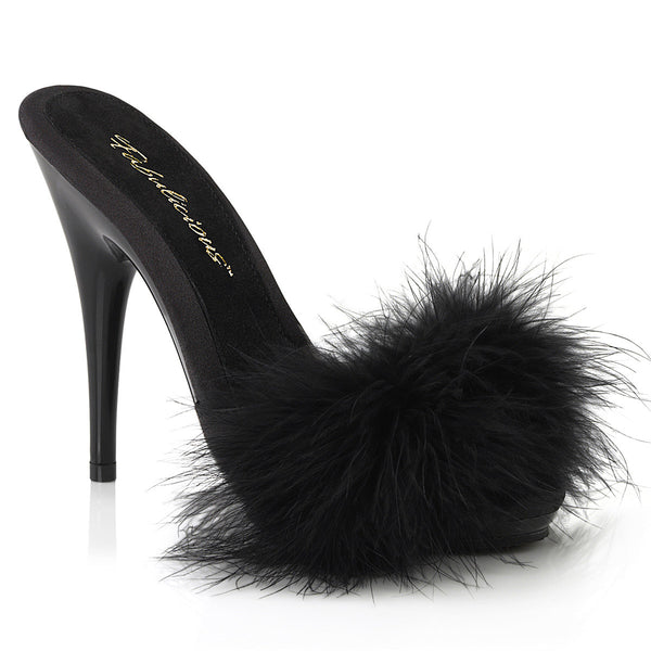 5" Heel, 3/8" PF Marabou Slide Sandal Pleaser Fabulicious POISE/501F