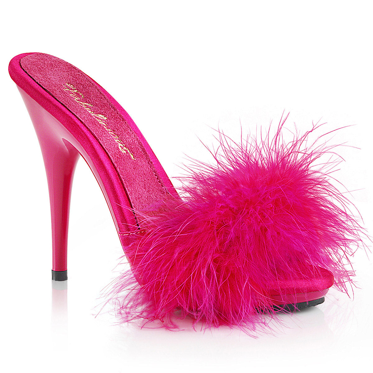 5" Heel, 3/8" PF Marabou Slide Sandal Pleaser Fabulicious POISE/501F