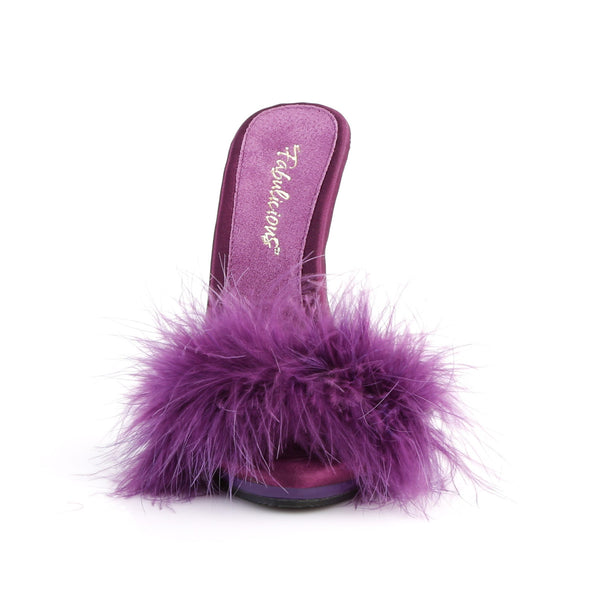 5" Heel, 3/8" PF Marabou Slide Sandal Purple Pleaser Fabulicious POISE/501F
