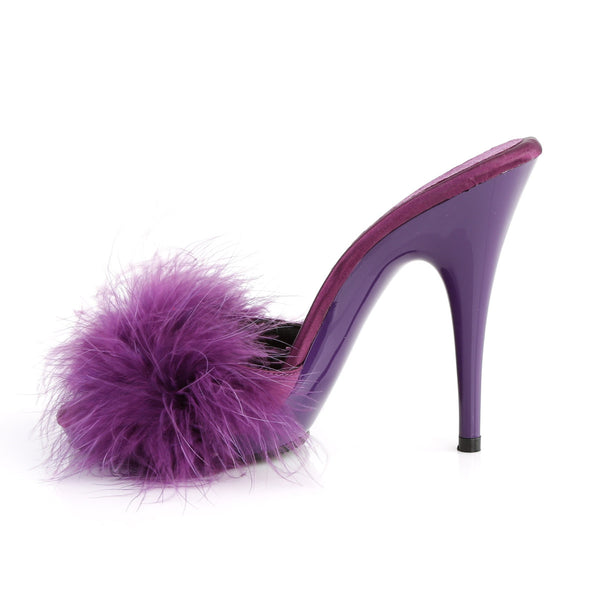 5" Heel, 3/8" PF Marabou Slide Sandal Purple Pleaser Fabulicious POISE/501F
