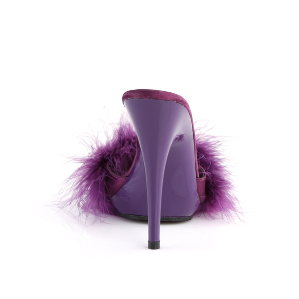 5" Heel, 3/8" PF Marabou Slide Sandal Purple Pleaser Fabulicious POISE/501F
