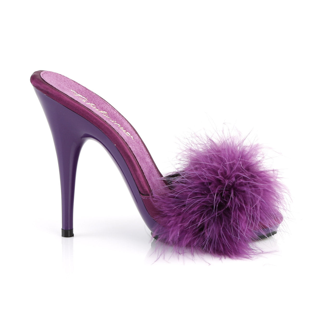 5" Heel, 3/8" PF Marabou Slide Sandal Purple Pleaser Fabulicious POISE/501F