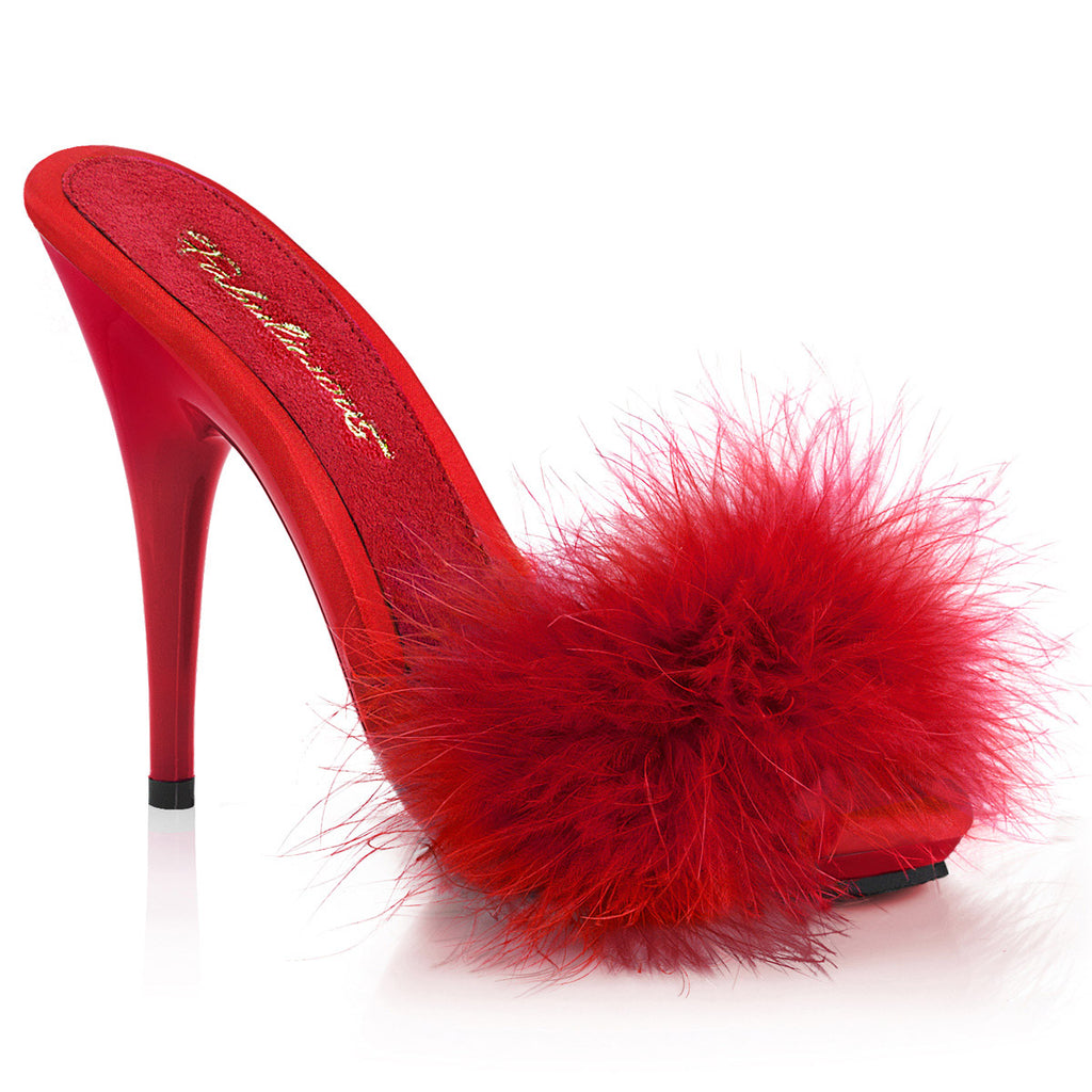 5" Heel. 3/8" PF Marabou Slide Sandal Pleaser Fabulicious POISE/501F