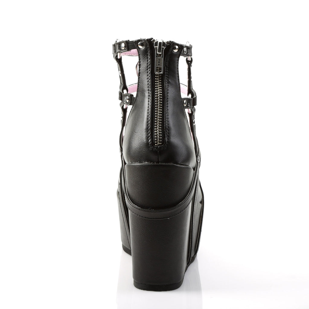 5" Wedge PF Cage Bootie, Back Metal Zip Blk Vegan Leather Pleaser Demonia POISON/25/1