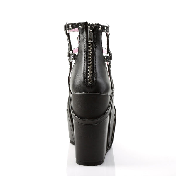 5" Wedge PF Cage Bootie, Back Metal Zip Blk Vegan Leather Pleaser Demonia POISON/25/1