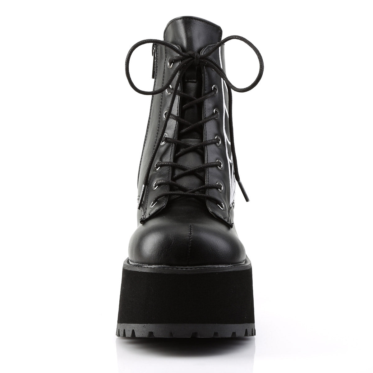 Demonia Ranger-105 4" Heel Black Vegan Leather Ankle Boot with Spider Web Embroidery Secondary image