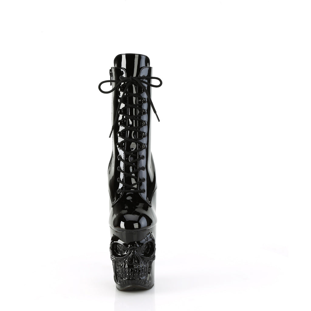8" Finger Bone Heel, 4" Skull Pf Ankle Boot, Inside Zip Pleaser  RAPT1020/B/M