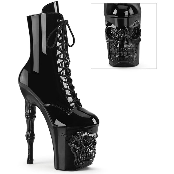 8" Finger Bone Heel, 4" Skull Pf Ankle Boot, Inside Zip Pleaser  RAPT1020/B/M