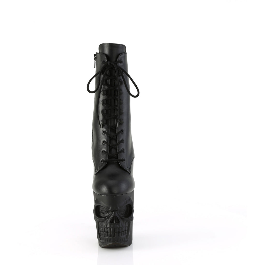 8" Finger Bone Heel, 4" Skull Pf Ankle Boot, Inside Zip Pleaser  RAPT1020/BPU/M
