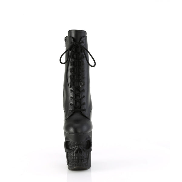 8" Finger Bone Heel, 4" Skull Pf Ankle Boot, Inside Zip Pleaser  RAPT1020/BPU/M