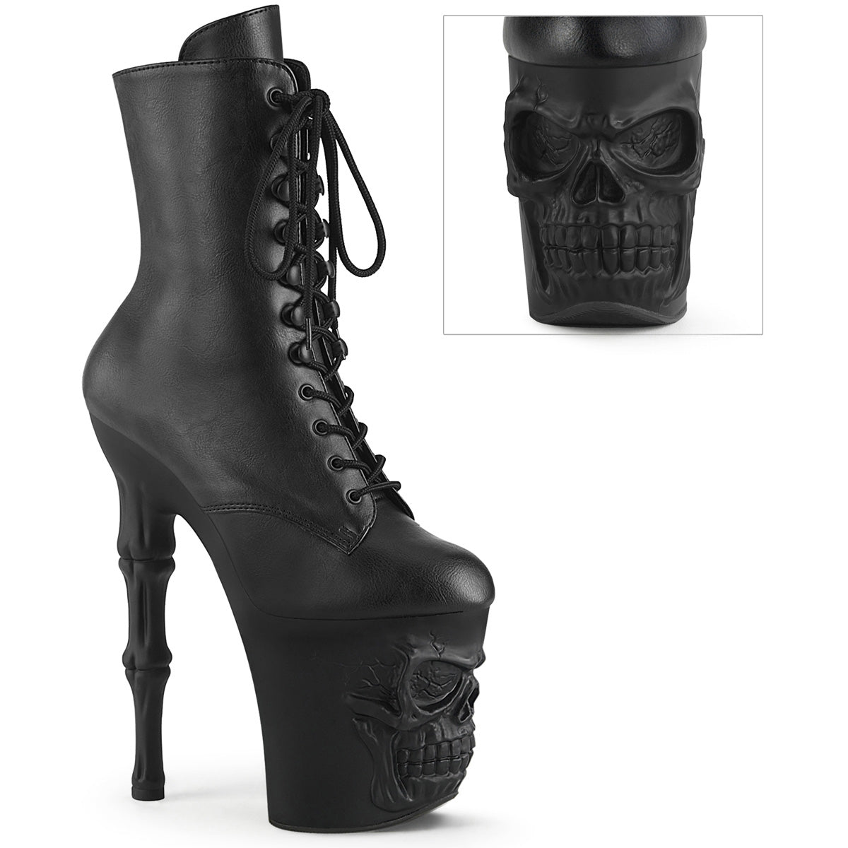 8" Finger Bone Heel, 4" Skull Pf Ankle Boot, Inside Zip Pleaser  RAPT1020/BPU/M Main image