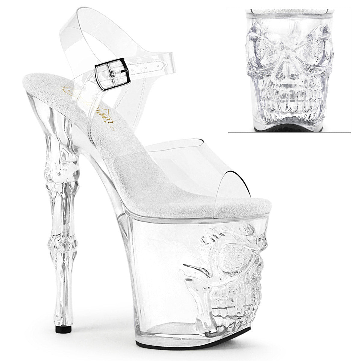 8" Finger Bone Heel, 4" Skull PF Ankle Strap Sandal Pleaser Pleaser RAPTURE/808 Main image