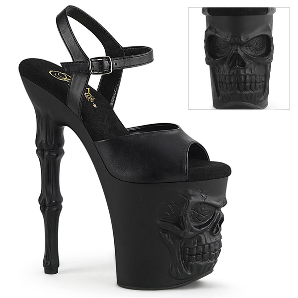 8" Finger Bone Heel, 4" Skull PF Ankle Strap Sandal Pleaser Pleaser RAPTURE/809