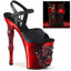 8" Finger Bone Heel, 4" Skull Pf Led Ankle Strap Sandal Pleaser  RAPT809-LT/BPU/RCH