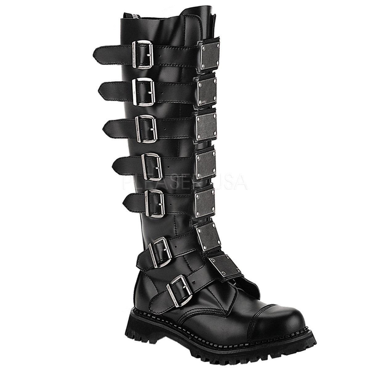 Punk Rock Goth Multi Buckle Strap Side Zip Knee High Boots Shoes Pleaser Demonia REAPER/30 Main image