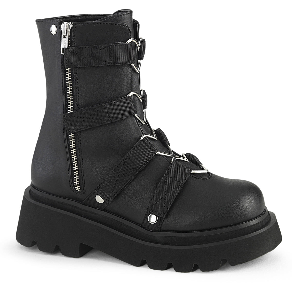 2 1/2" Tiered Pf Strappy Ankle Boot, Outer Side Zip Pleaser Demonia REGD50/BVL-NY Main image