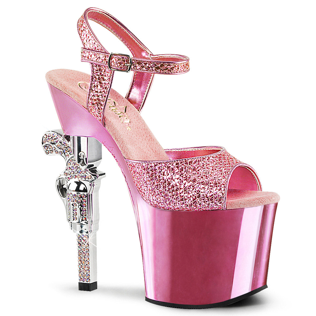 7" RS Gun Heel, 3 1/4"PF Ankle Strap Sandal Pleaser Pleaser REVOLVER/709G