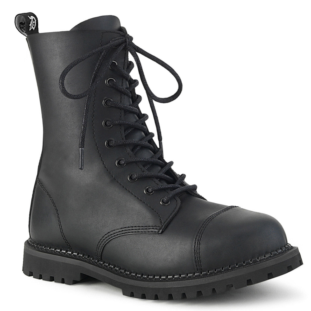 10 Eyelet Unisex Steel Toe Ankle Boot, Rubber Sole Pleaser Demonia RIOT/10 Main image