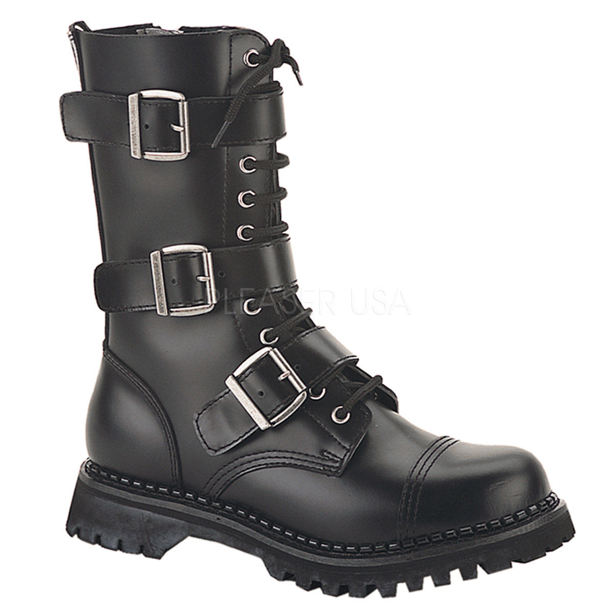 Mid Calf Buckle Strap Lace Up Rugged Goth Punk Combat Boots Shoes Pleaser Demonia RIOT/12 Main image