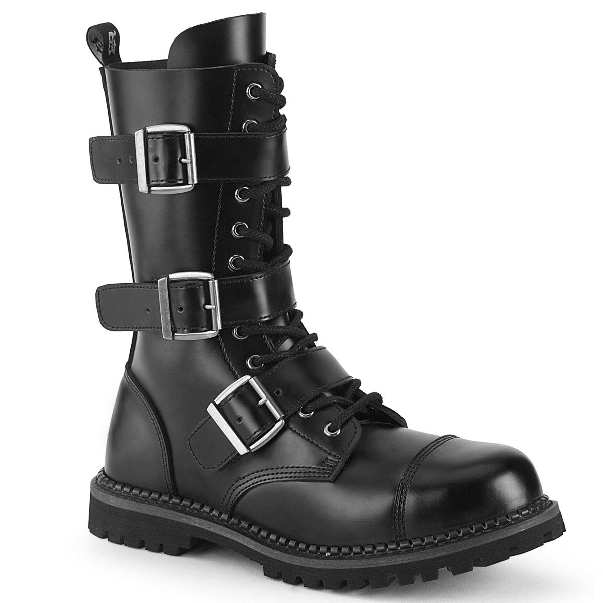 Demonia Mid Calf Buckle Strap Lace Up Rugged Goth Punk Combat Boots Shoes RIOT/12 Secondary image