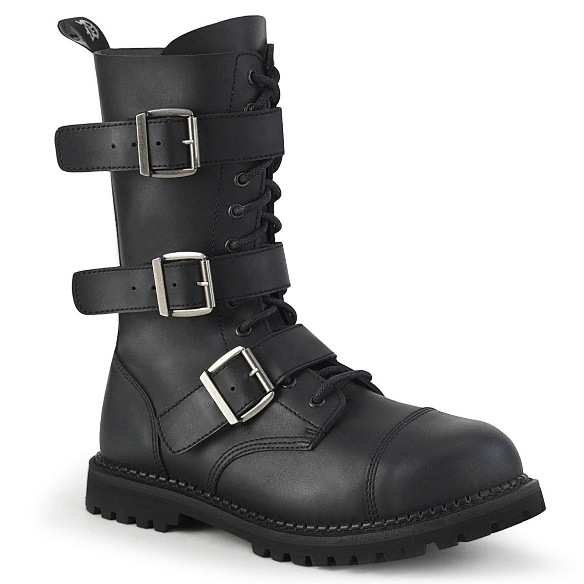 12 Eyelet Unisex Steel Toe Ankle Boot, Rubber Sole Pleaser Demonia RIOT/12BK Main image