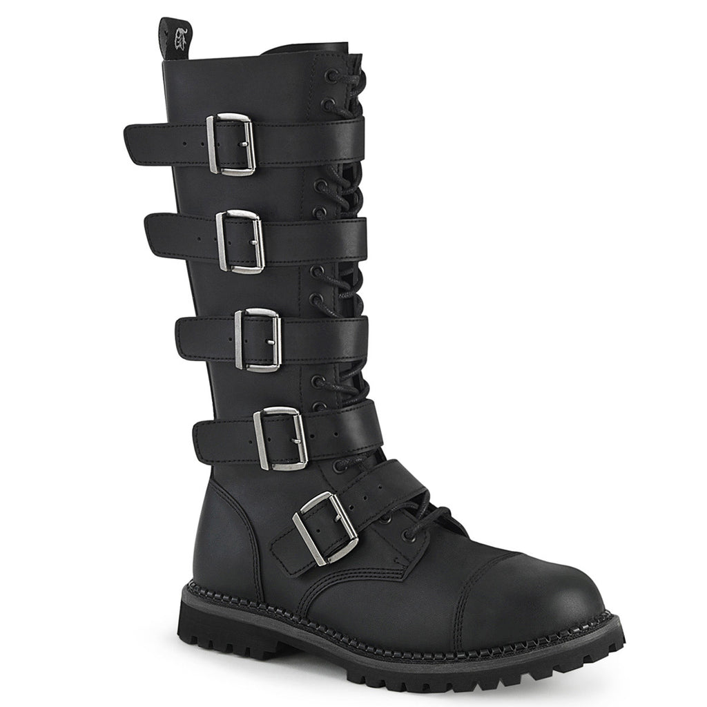 18 Eyelet Unisex Steel Toe Knee Boot, Rubber Sole Pleaser Demonia RIOT/18BK