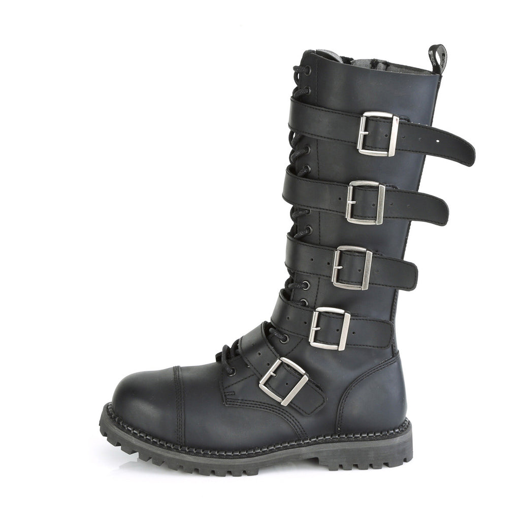 18 Eyelet Unisex Steel Toe Knee Boot, Rubber Sole Pleaser Demonia RIOT/18BK