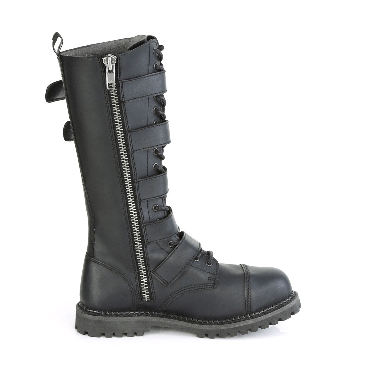 18 Eyelet Unisex Steel Toe Knee Boot, Rubber Sole Pleaser Demonia RIOT/18BK