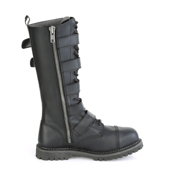 18 Eyelet Unisex Steel Toe Knee Boot, Rubber Sole Pleaser Demonia RIOT/18BK