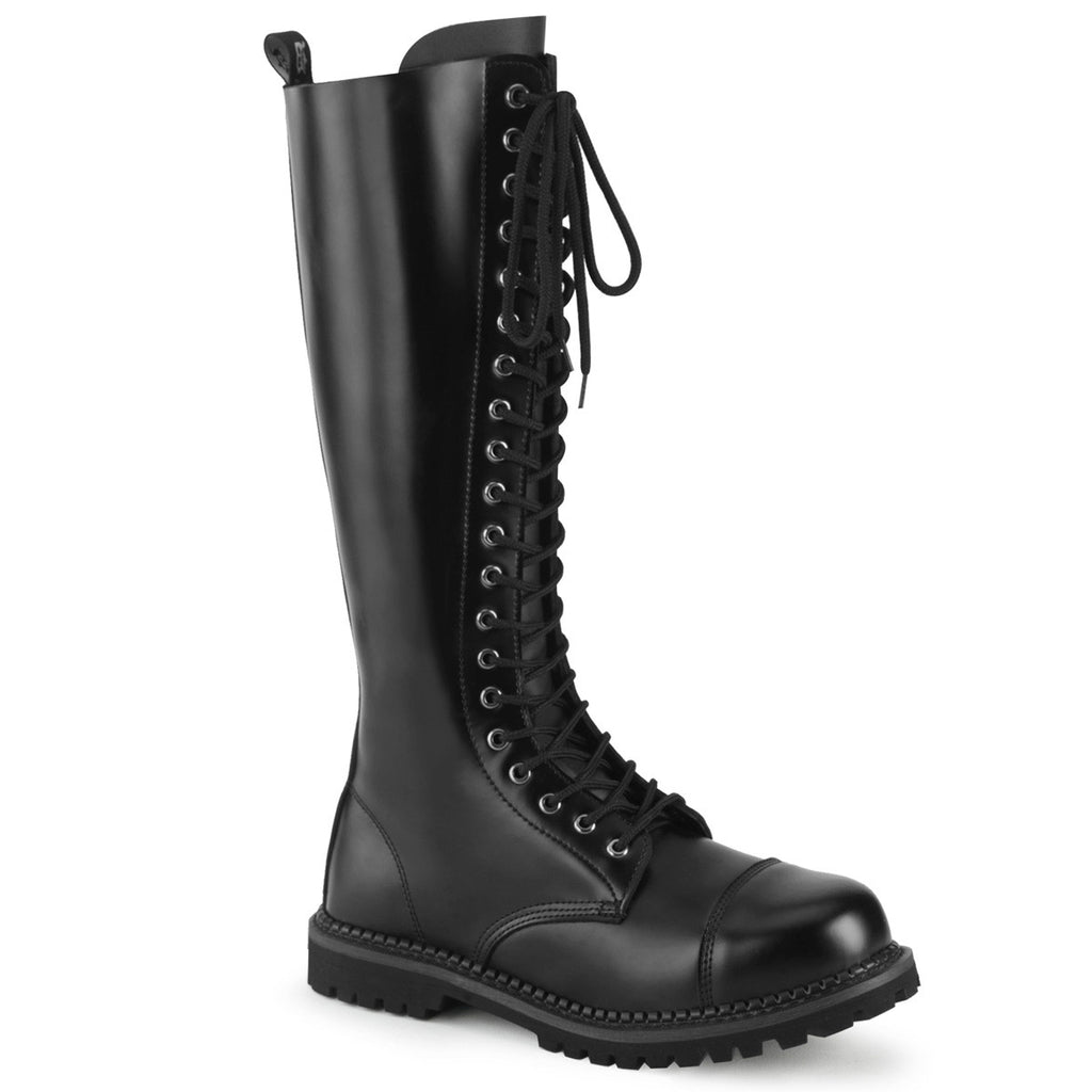 20 Eyelet Unisex Steel Toe Knee Boot, Rubber Sole Pleaser Demonia RIOT/20