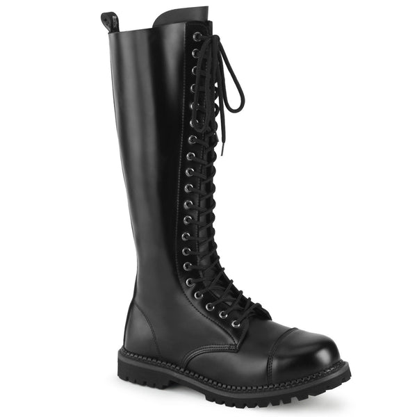 20 Eyelet Unisex Steel Toe Knee Boot, Rubber Sole Pleaser Demonia RIOT/20