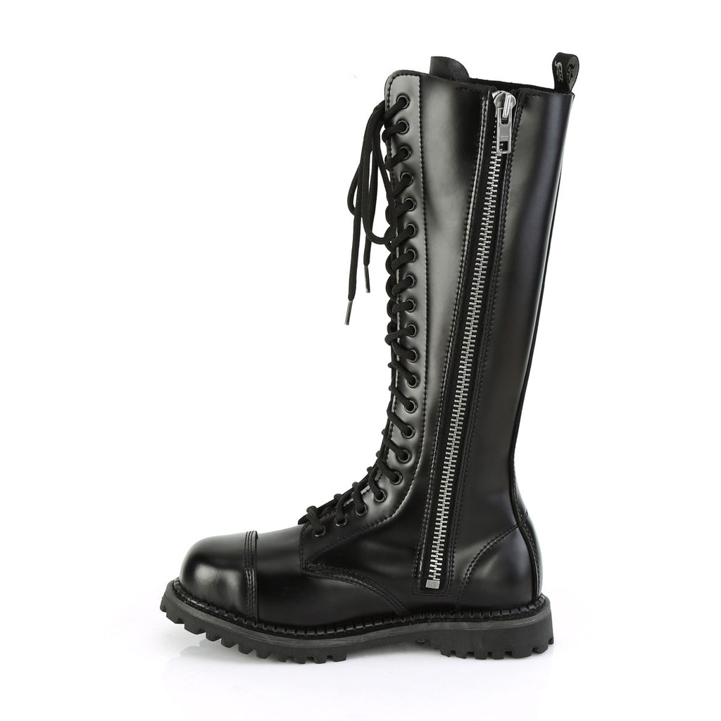 20 Eyelet Unisex Steel Toe Knee Boot, Rubber Sole Pleaser Demonia RIOT/20