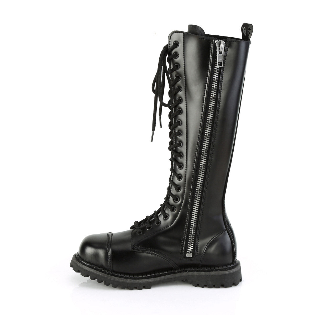 20 Eyelet Unisex Steel Toe Knee Boot, Rubber Sole Pleaser Demonia RIOT/20