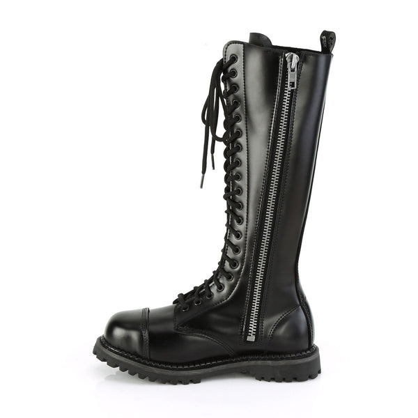 20 Eyelet Unisex Steel Toe Knee Boot, Rubber Sole Pleaser Demonia RIOT/20