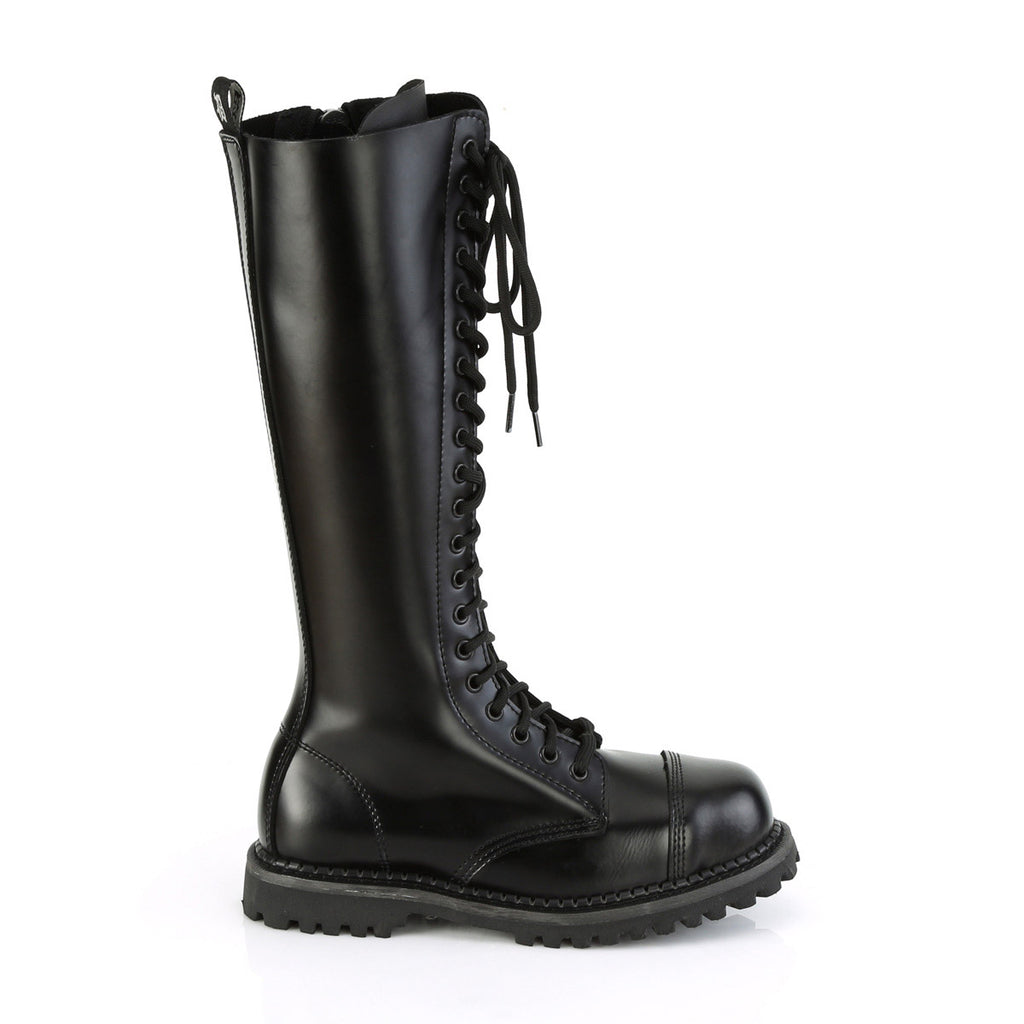 20 Eyelet Unisex Steel Toe Knee Boot, Rubber Sole Pleaser Demonia RIOT/20