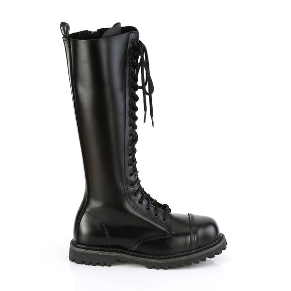 20 Eyelet Unisex Steel Toe Knee Boot, Rubber Sole Pleaser Demonia RIOT/20