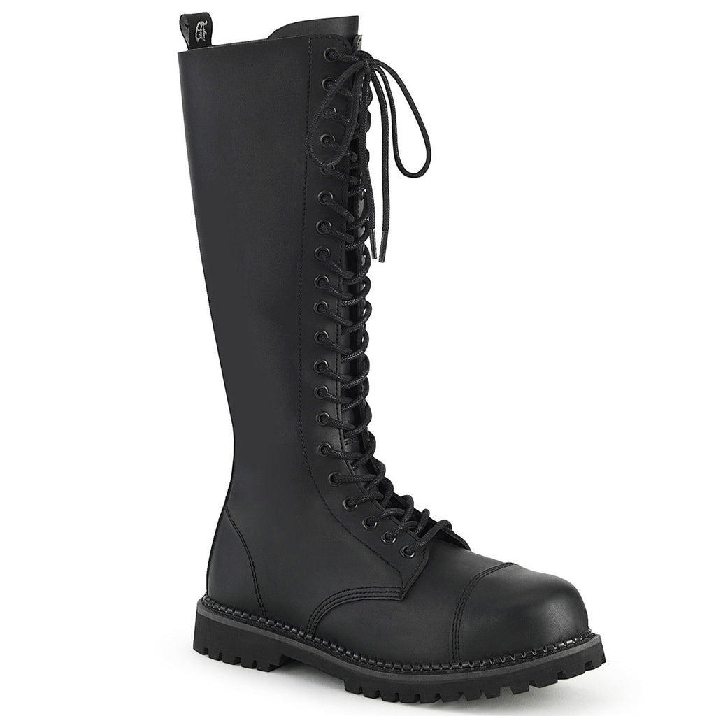 20 Eyelet Unisex Steel Toe Knee Boot, Rubber Sole Pleaser Demonia RIOT/20