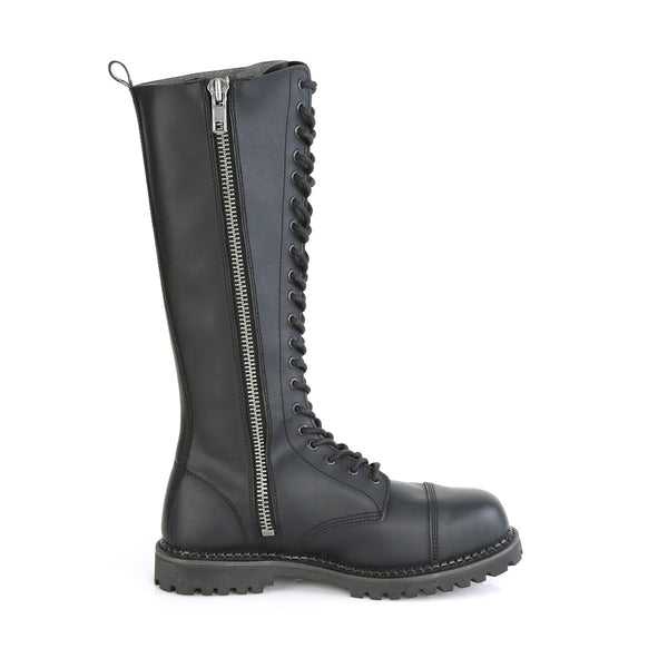 20 Eyelet Unisex Steel Toe Knee Boot, Rubber Sole Pleaser Demonia RIOT/20