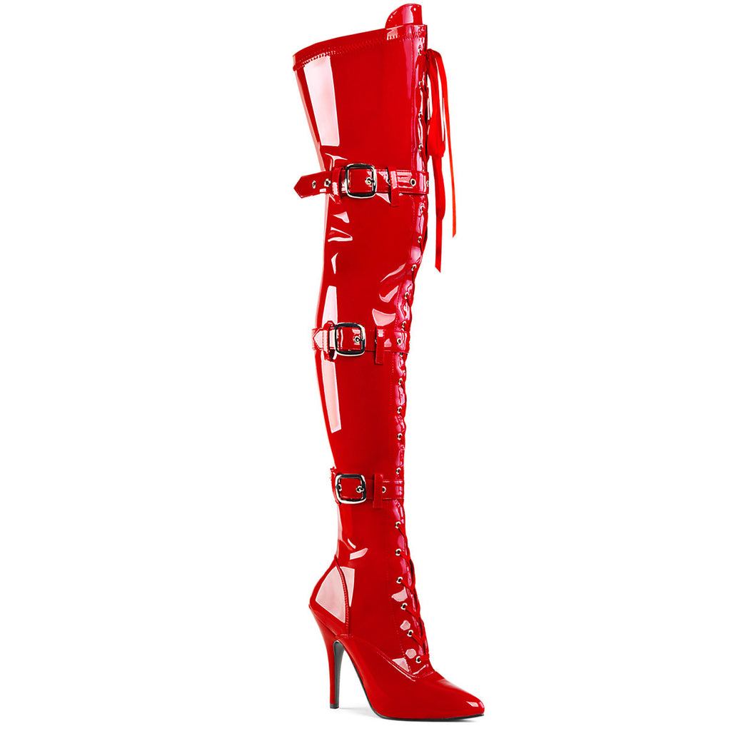 5" Heel Ribbon Stretch Thigh High Boot w/ Grommet Pleaser Pleaser SEDUCE/3028