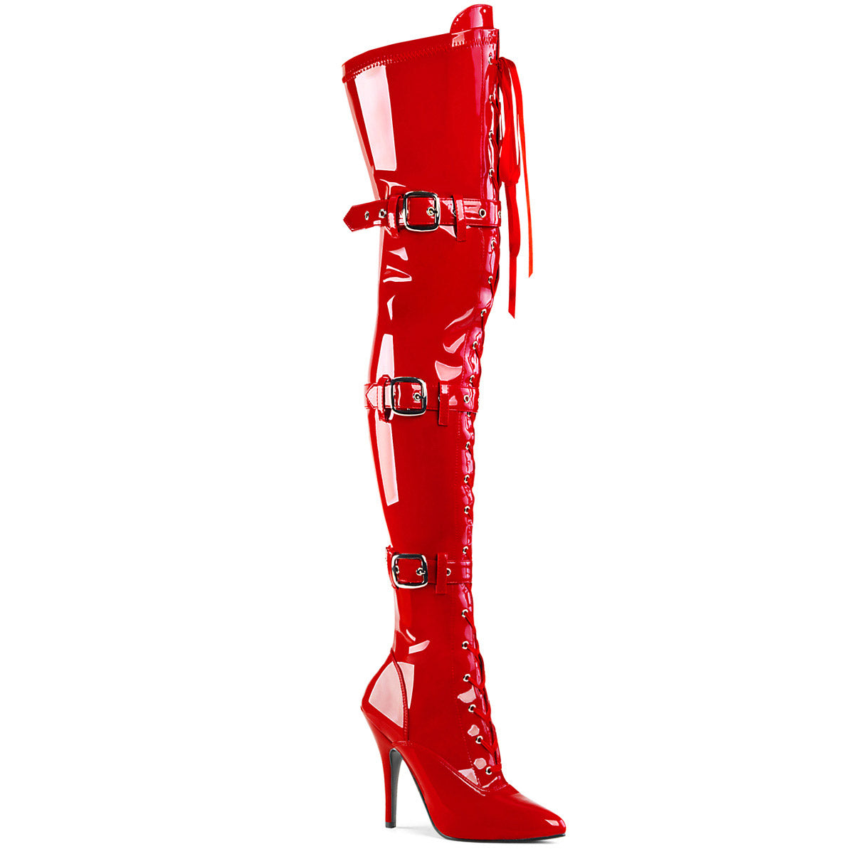 5" Heel Ribbon Stretch Thigh High Boot w/ Grommet Pleaser Pleaser SEDUCE/3028